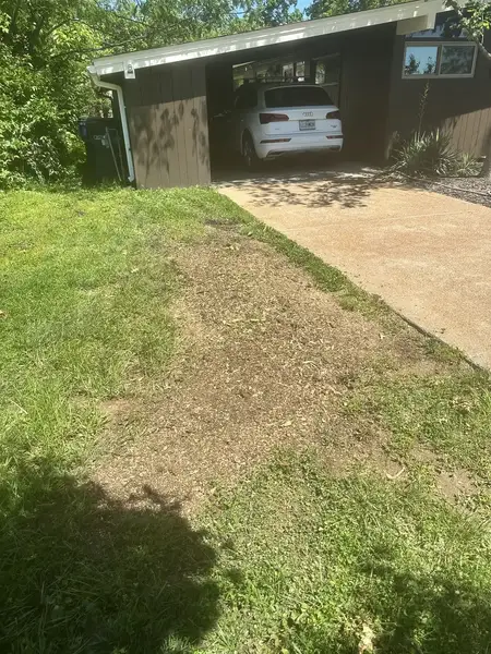 Ground-out area beside a driveway and carport