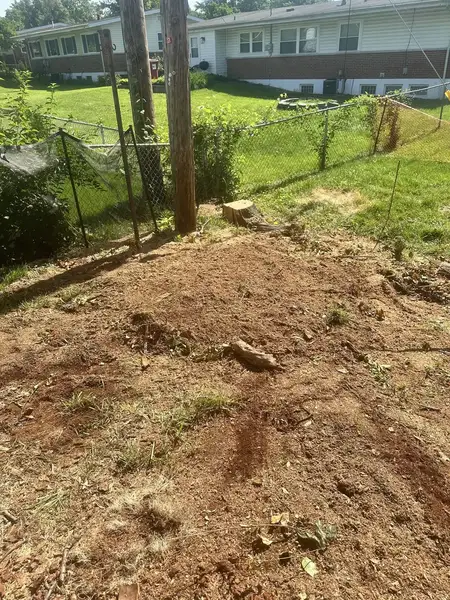 Patch of soil near a fence after stump grinding
